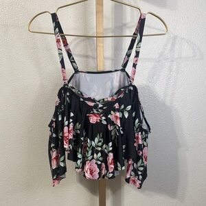 Off the shoulder Floral Black and Pink Women's swim Top- Size XXL